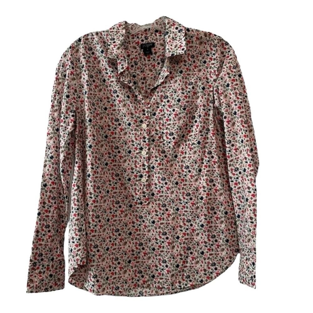 J. Crew floral Oxford partial button up shirt